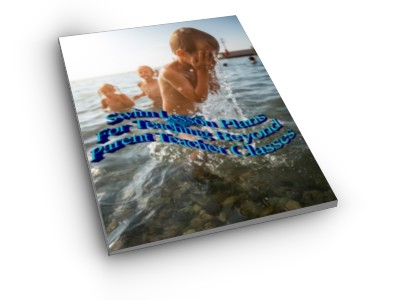 image of a Young boy in the water at the beach splashing his face with water, his friends in the background: beyond parent teacher swim lesson plans cover